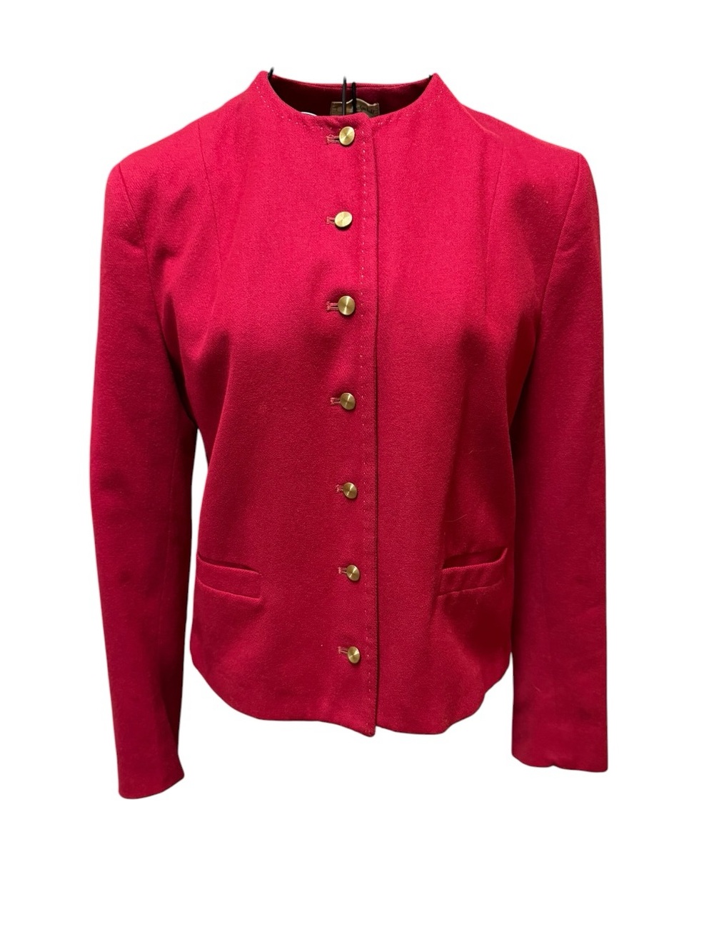 Vintage Seton Hall Tailored Red Wool Collarless Gold Button Blazer Medium